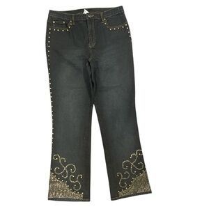 DG2 Diane Gilman SZ 12 blue stretch boot cut studded & sequin embellished jeans